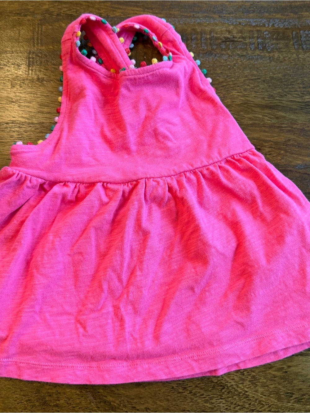 Mini Boden Bright Pink Kids Shirt with Pom Pom Trim
